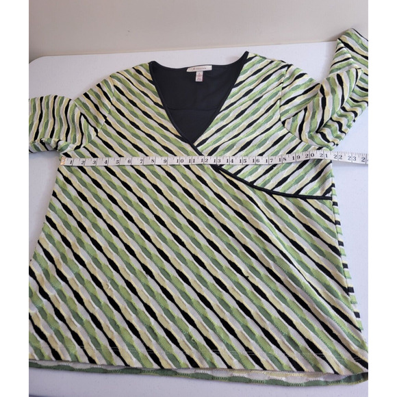 JM Collection Green Black Striped Lined Faux 3/4 Sleeve Top Women's Size XL - Picture 3 of 11